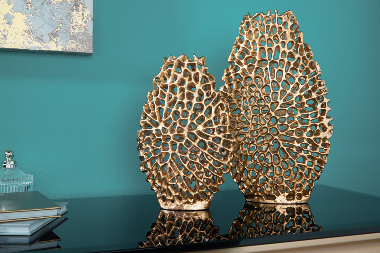 Vase ABSTRACT LEAF 30+40cm set of 2 gold