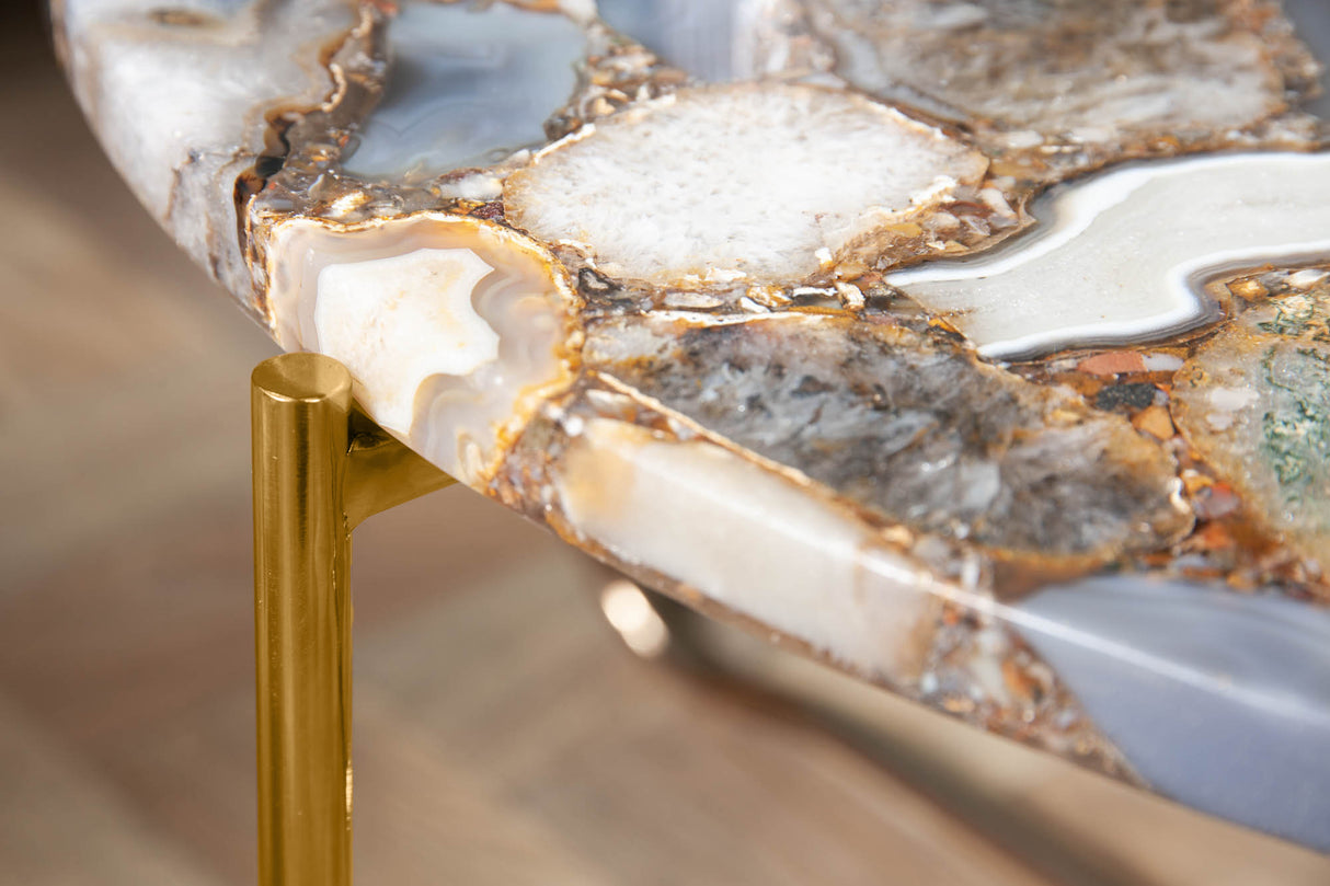 Coffee table NOBLE 65cm agate blue w/ removable plate white