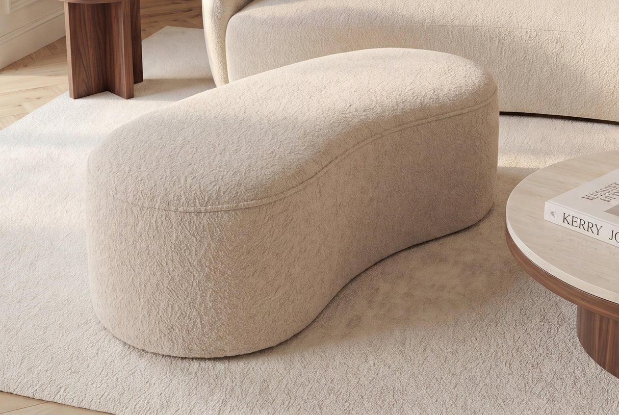 Bench chest ELEMENTAL 120cm upholstered w/ storage space bouclé champagne beige