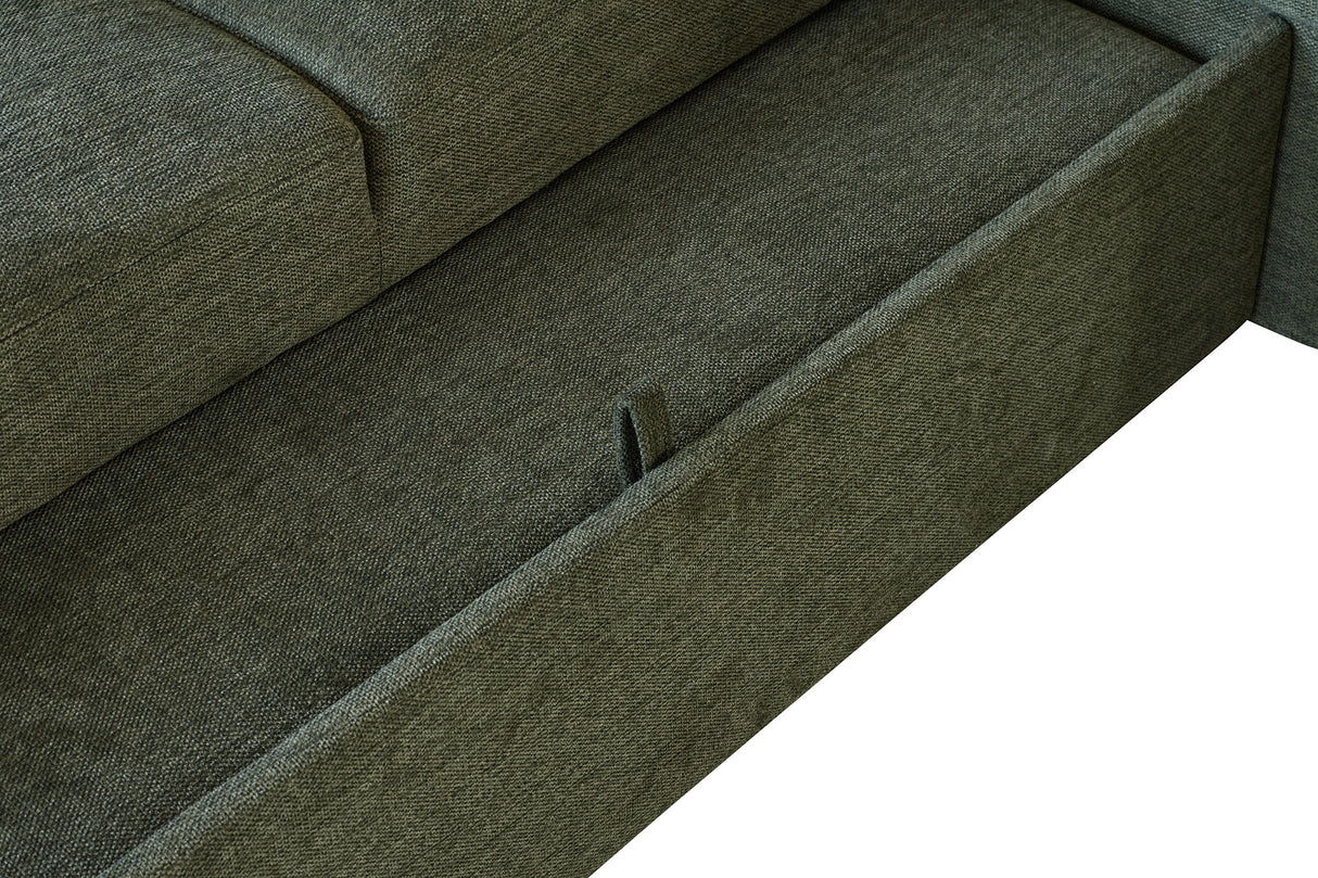 Sofa bed APARTMENT 245cm 3-seater w/ ottoman and storage space textured fabric green