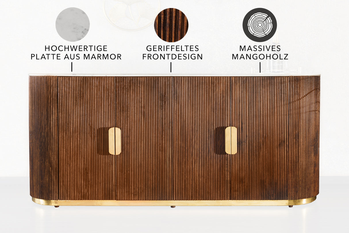 Sideboard GATSBY 170cm Mangoholz Marmorplatte weiß
