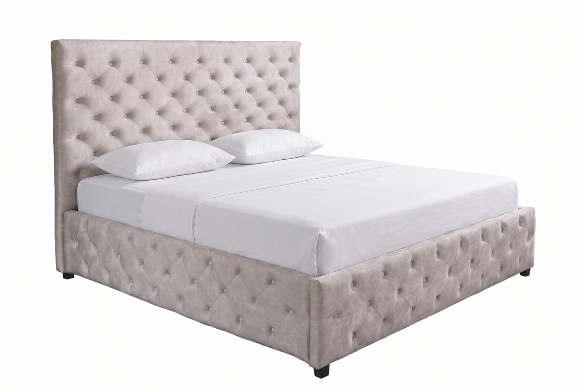 Bett PARIS CHESTERFIELD 180x200cm mit Stauraum und Lattenrost Samt Champagner Beige