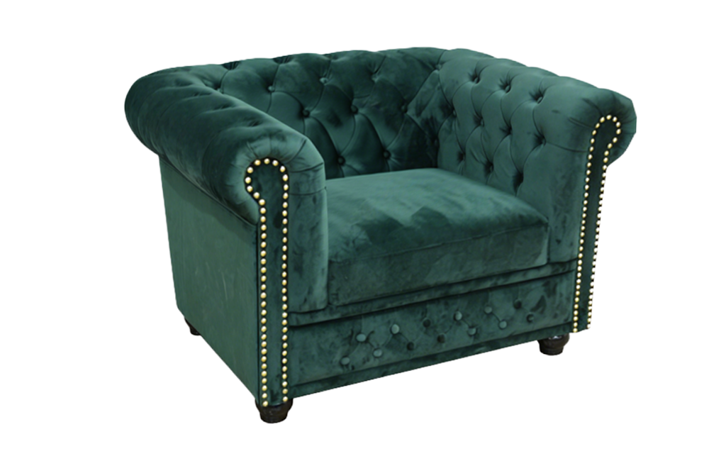 Armchair CHESTERFIELD antique look velvet emerald green
