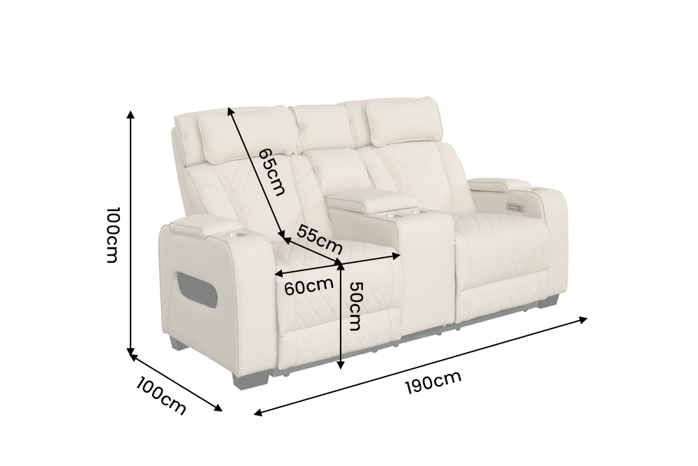 Kinosessel HOLLYWOOD 2-Sitzer elektrisch verstellbar Kunstleder beige