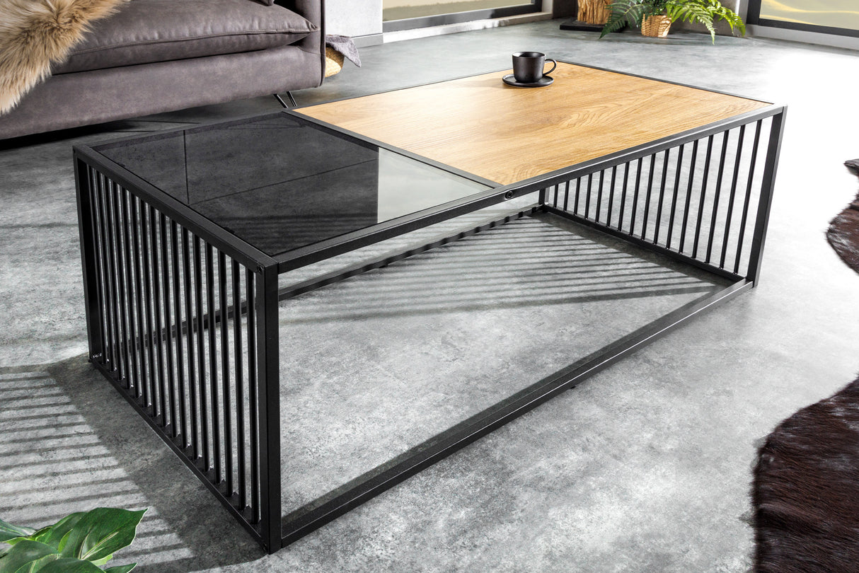 Couchtisch ARCHITECTURE 100cm Wildeiche Optik und Rauchglas