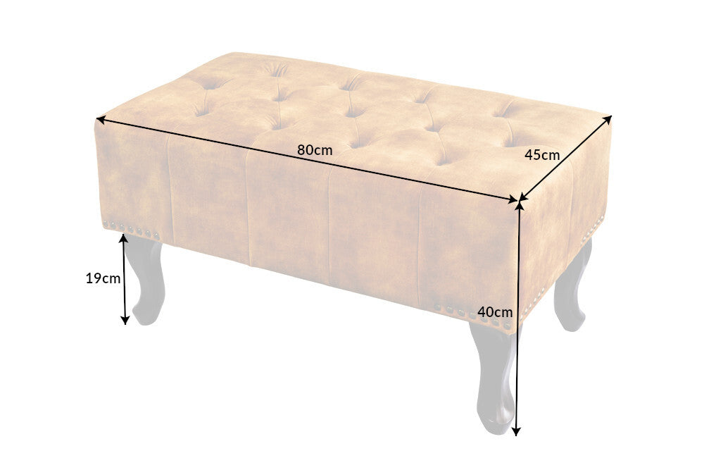 Foot stool CHESTERFIELD antique look velvet grey