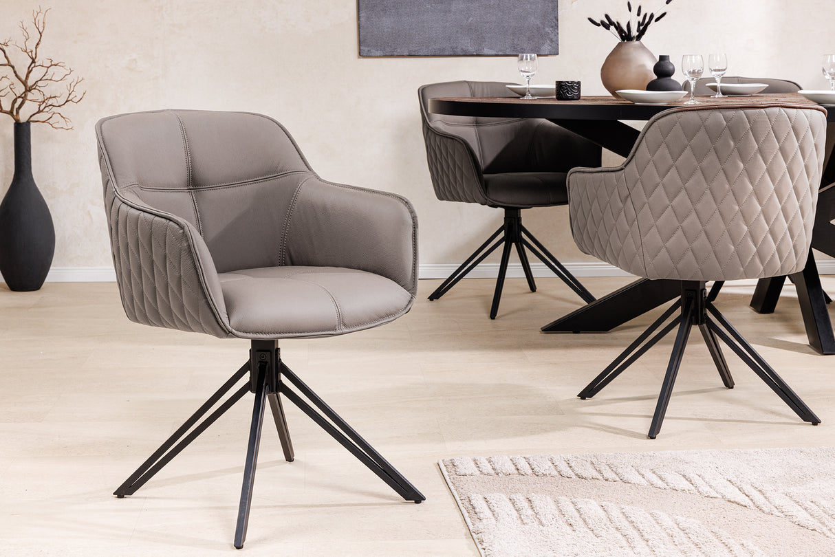 Drehstuhl EUPHORIA drehbar 180° mit Armlehnen Leder taupe