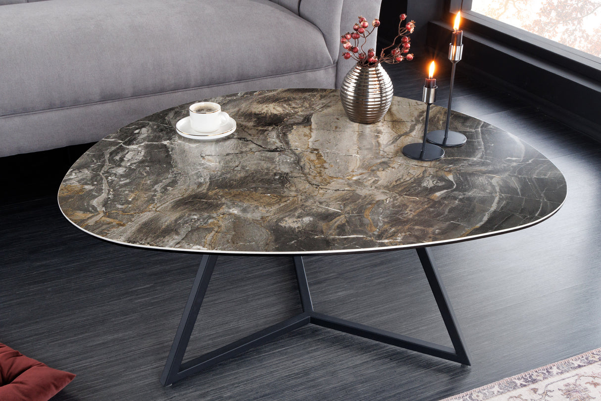 Couchtisch MARVELOUS 90cm Keramik taupe Hartglas