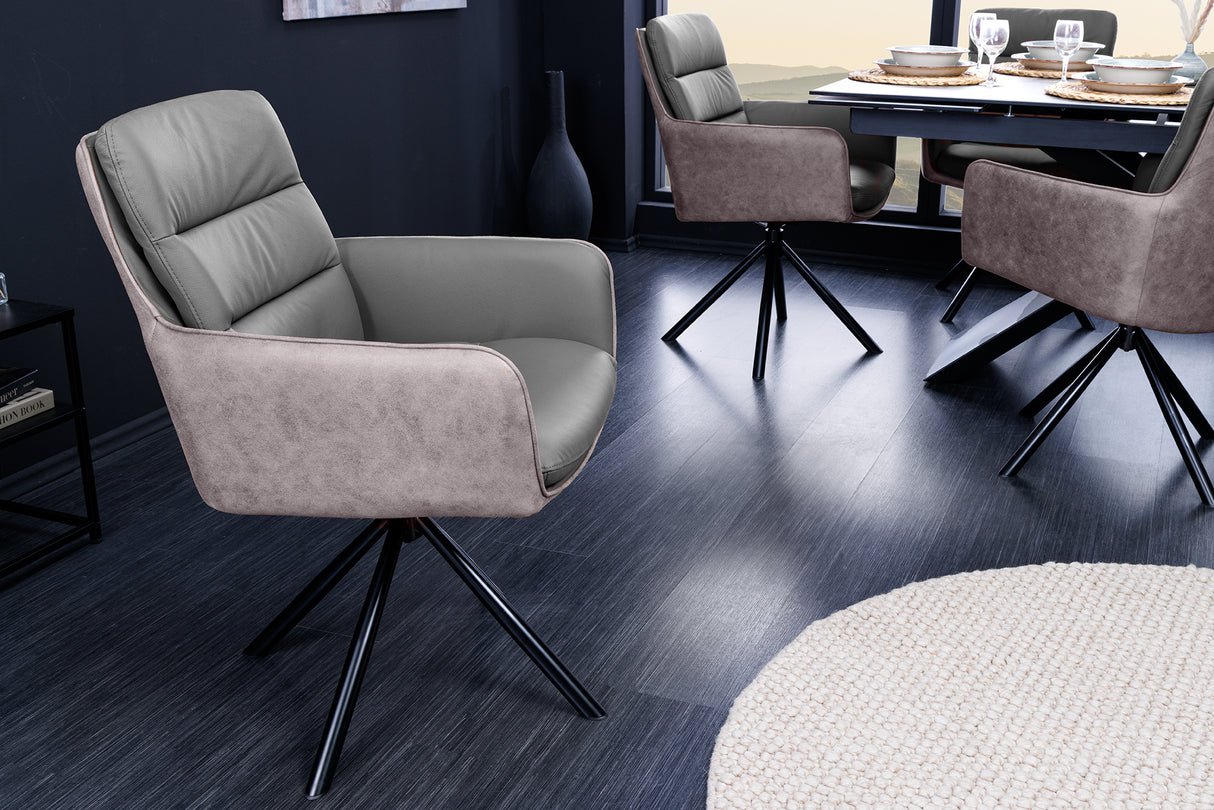 Swivel chair BIG GEORGE 360° with armrests genuine leather and microfibre taupe