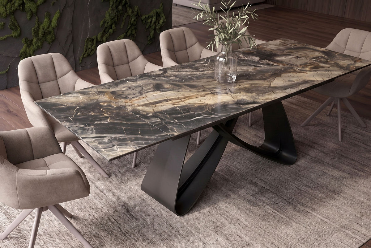 Esstisch INFINITY 180-220-260cm ausziehbar Keramik Marmoroptik taupe