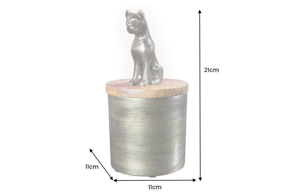 Skulptur Zinn PANTHER 20cm Eisen gold Mangoholz natur