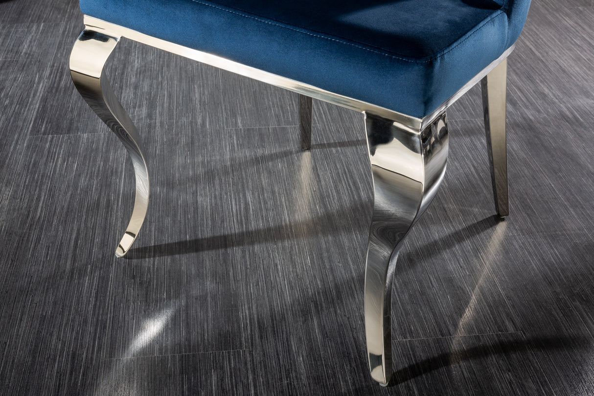 Chair MODERN BAROCK w/ silver legs and lion's head velvet royal blue