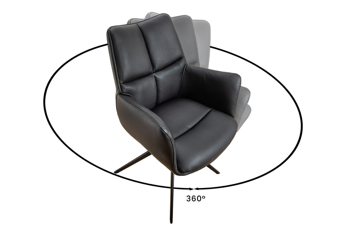 Swivel chair PAPILLON rotatable 360° w/ armrests frame black leather black