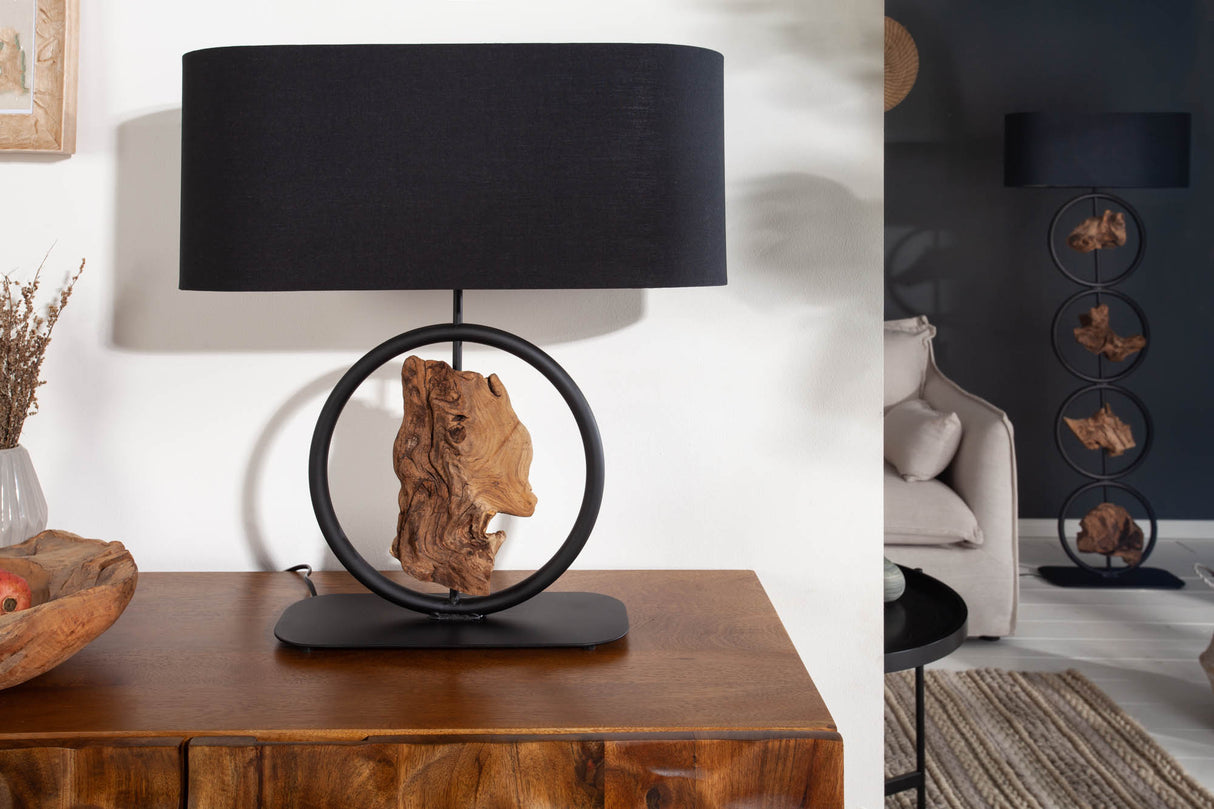 Table lamp ELEMENTS 60cm recycled acacia wood element w/ cotton shade black
