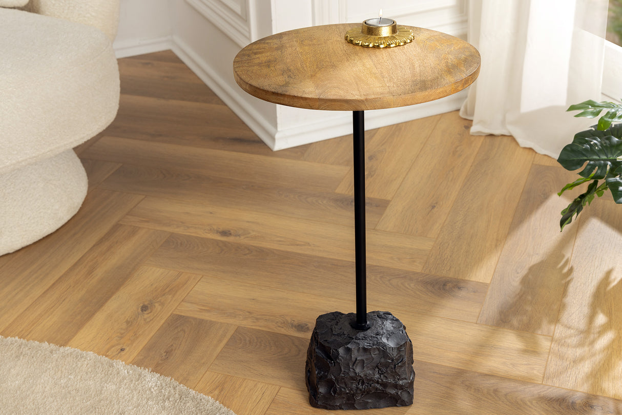 Side table TRAYFUL 55cm marble base and mango wood plate