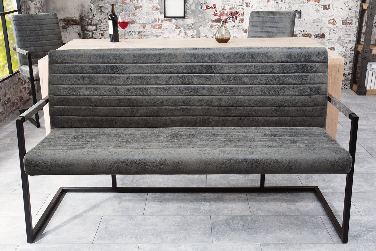 Bench LOFT 160cm with armrests microfibre vintage grey