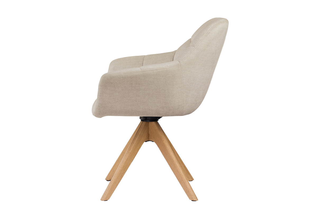 Swivel chair PAPILLON rotatable 180° w/ armrests velvet beige oak