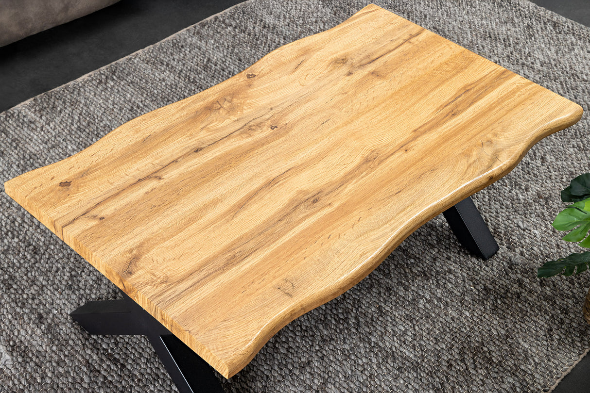 Couchtisch WILD 90cm Tischplatte 30mm X-Beine Wildeiche Optik natur