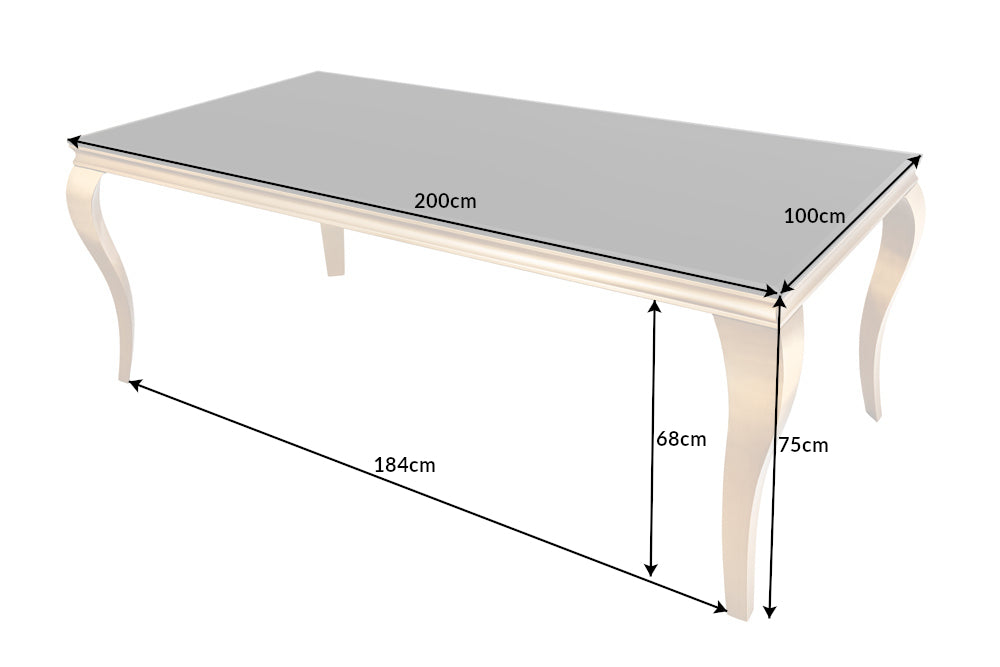 Esstisch MODERN BAROCK 200cm gehärtetes Opalglas schwarz gold