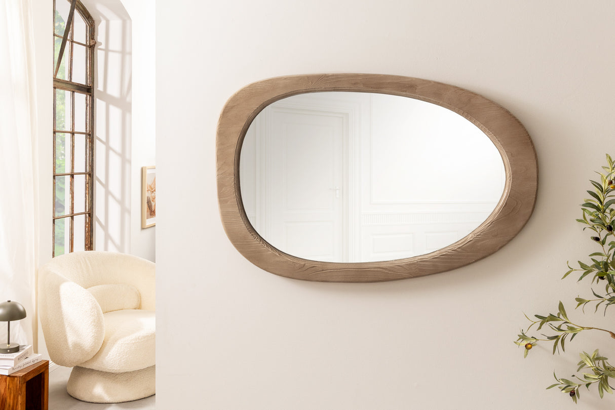 Wallmirror ORGANIC 105cm oval pine wood natural beige