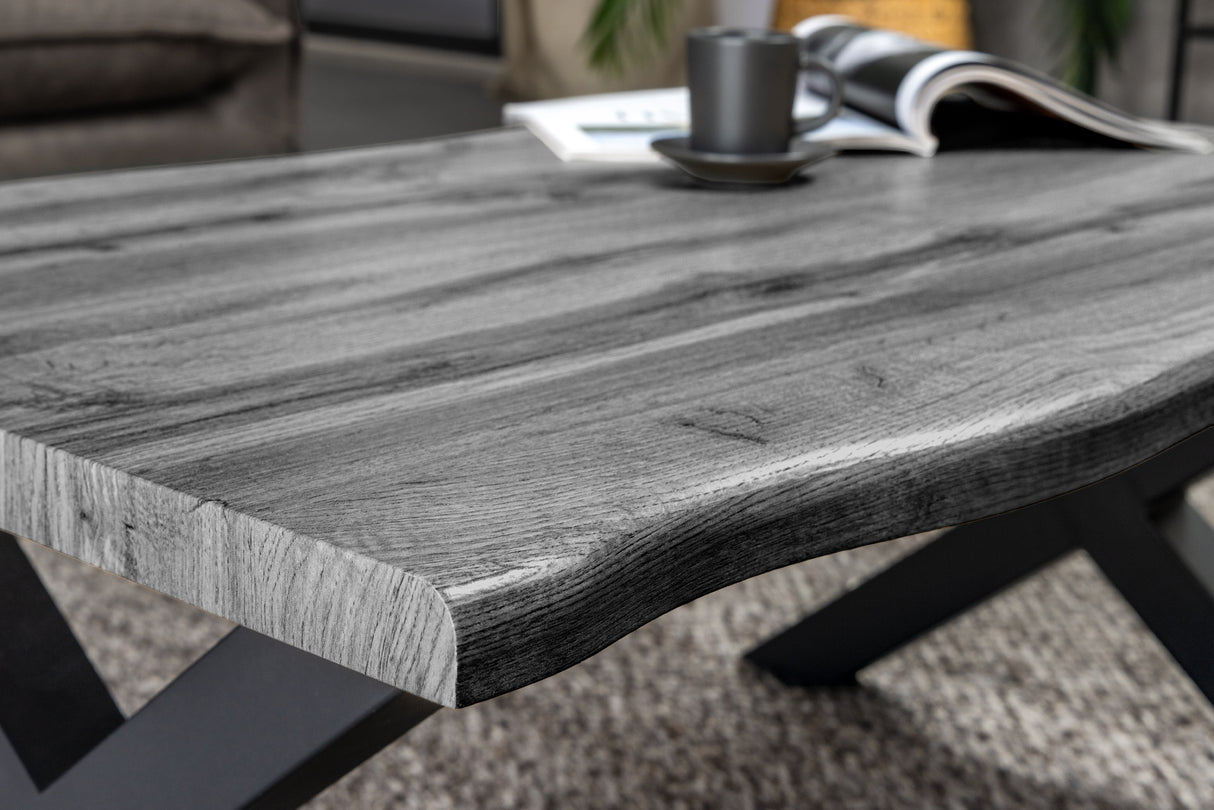 Coffee table WILD 90cm table top 30mm X-legs wild oak look grey