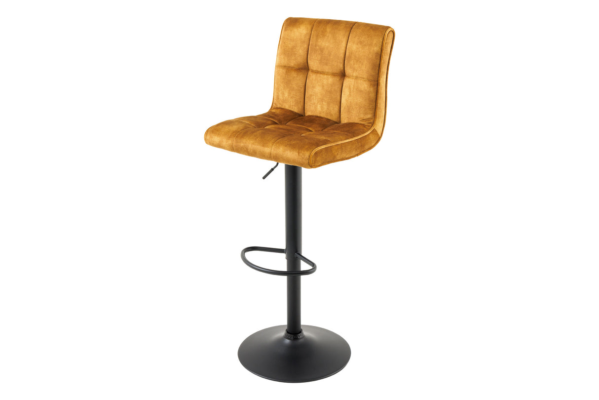 Barhocker MODENA 92-116cm 360° drehbar Samt Senfgelb m/ schwarzem Metallgestell