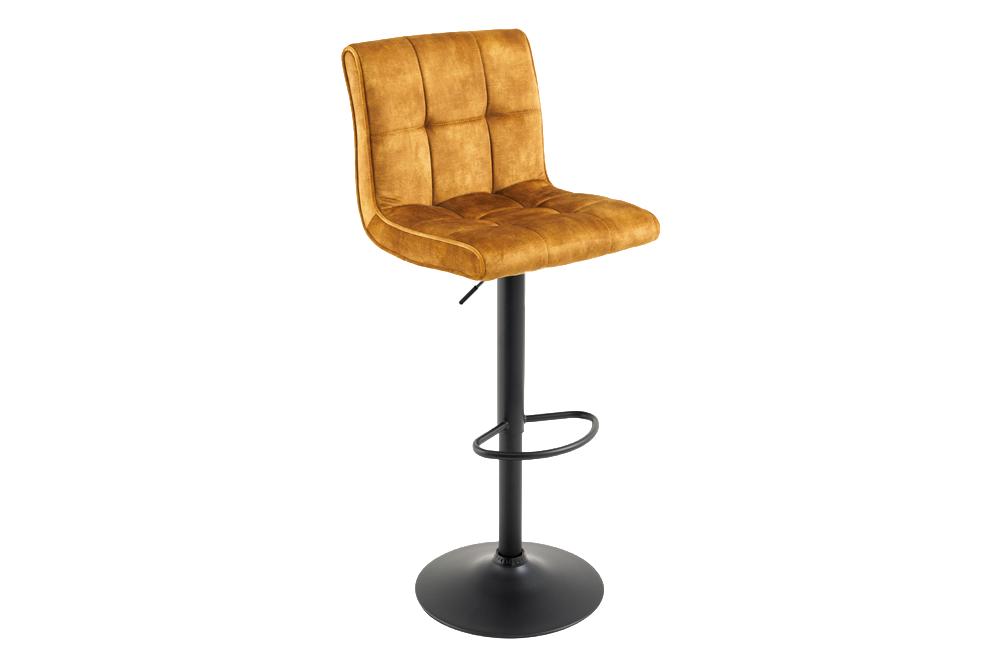 Bar stool MODENA 92-116cm 360° rotatable velvet mustard yellow w/ black metal frame