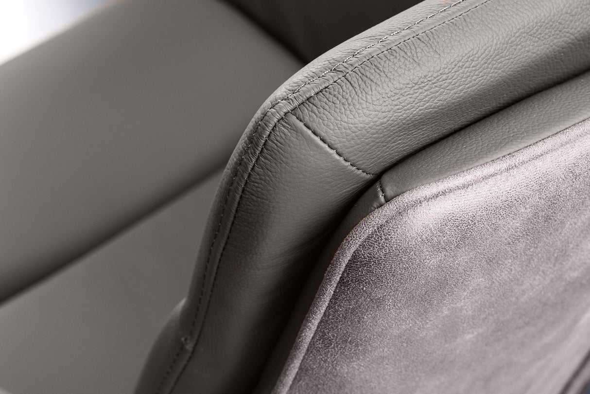 Swivel chair BIG GEORGE 360° with armrests genuine leather and microfibre taupe