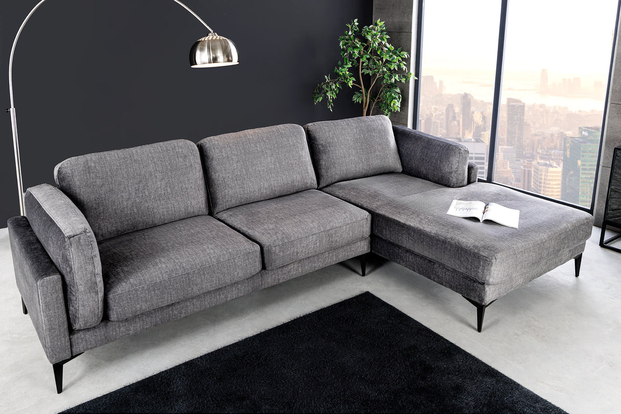 Corner sofa MANHATTAN 295cm w/ ottoman right velvet dark grey