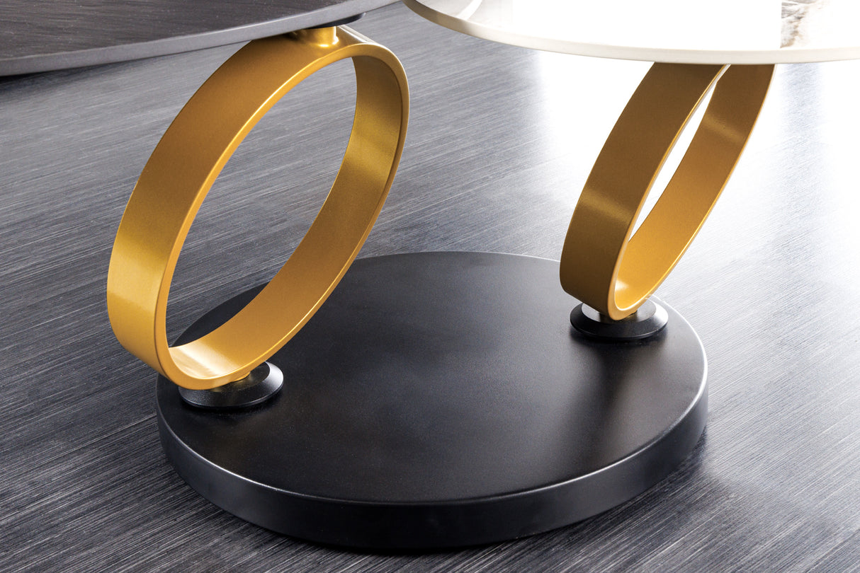 Coffee table DANCING RINGS 80-135cm rotatable ceramic black and natural stone look