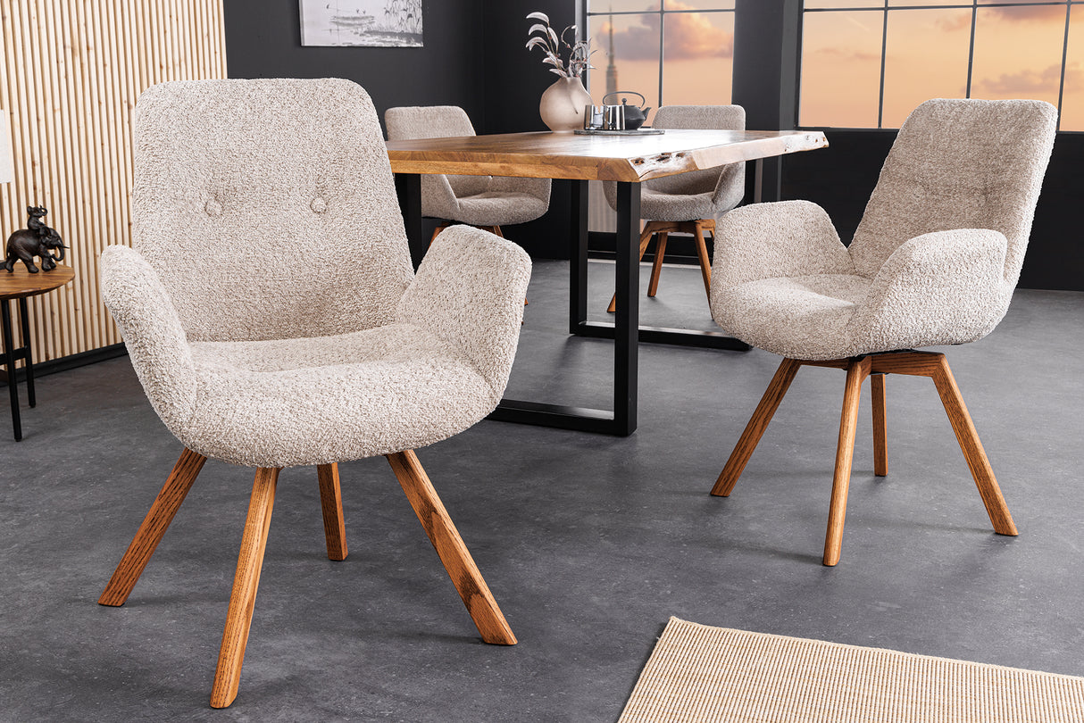 Swivel chair BALTIC rotatable 360° w/ armrests bouclé beige natural
