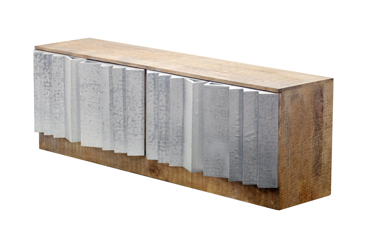 TV-Board ZALVERO 150cm Mangoholz Aluminiumfront natur silber