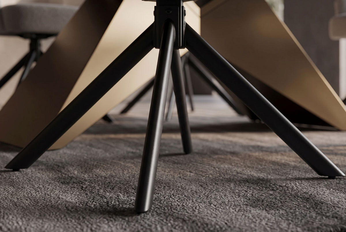 Drehstuhl BELLAGIO 180° Auto-Return-Funktion mit Armlehnen Rückenlehnenaussparungen Chenille beige Metallgestell schwarz