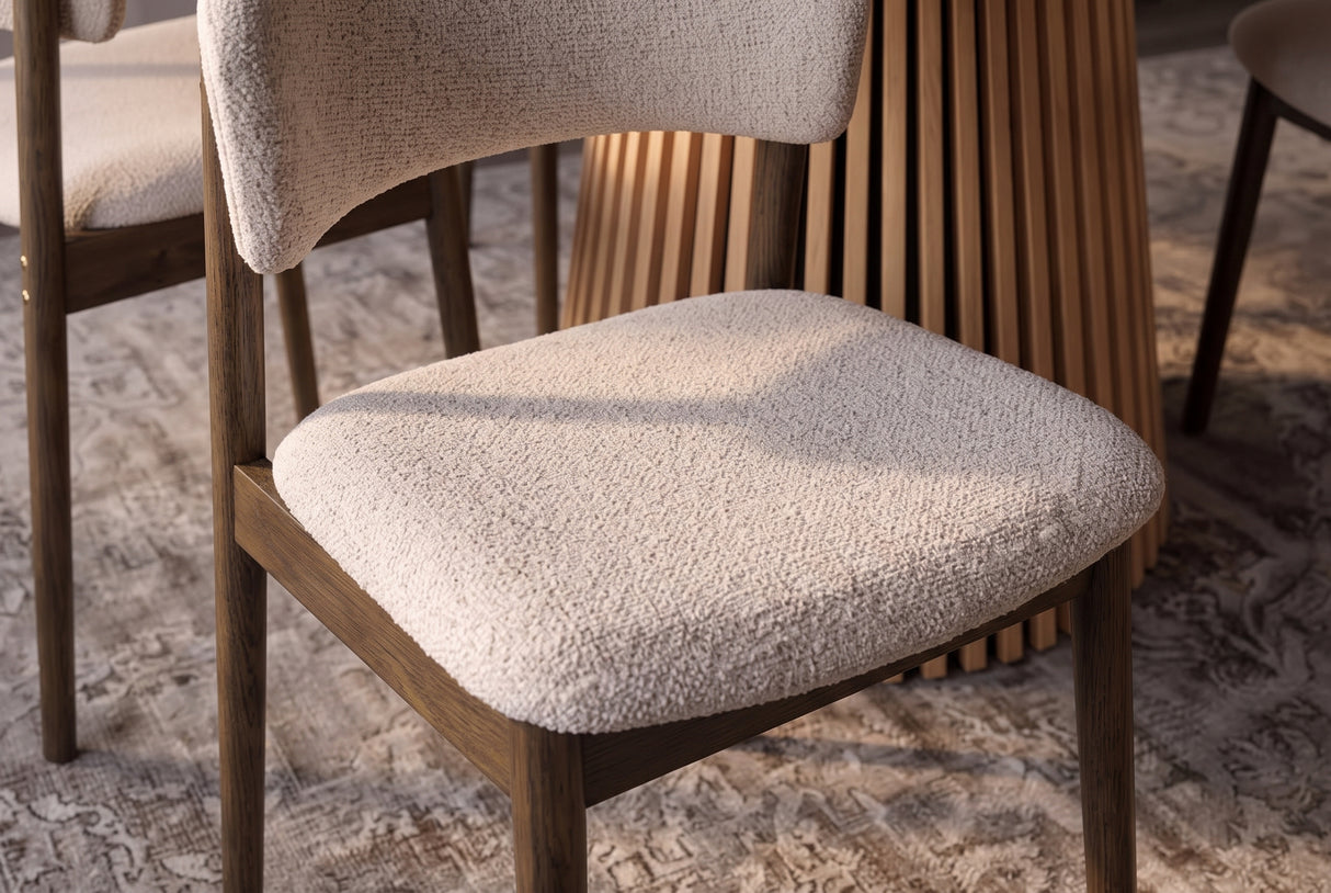 Chair VALHALLA WOOD textured fabric beige and oak wood brown