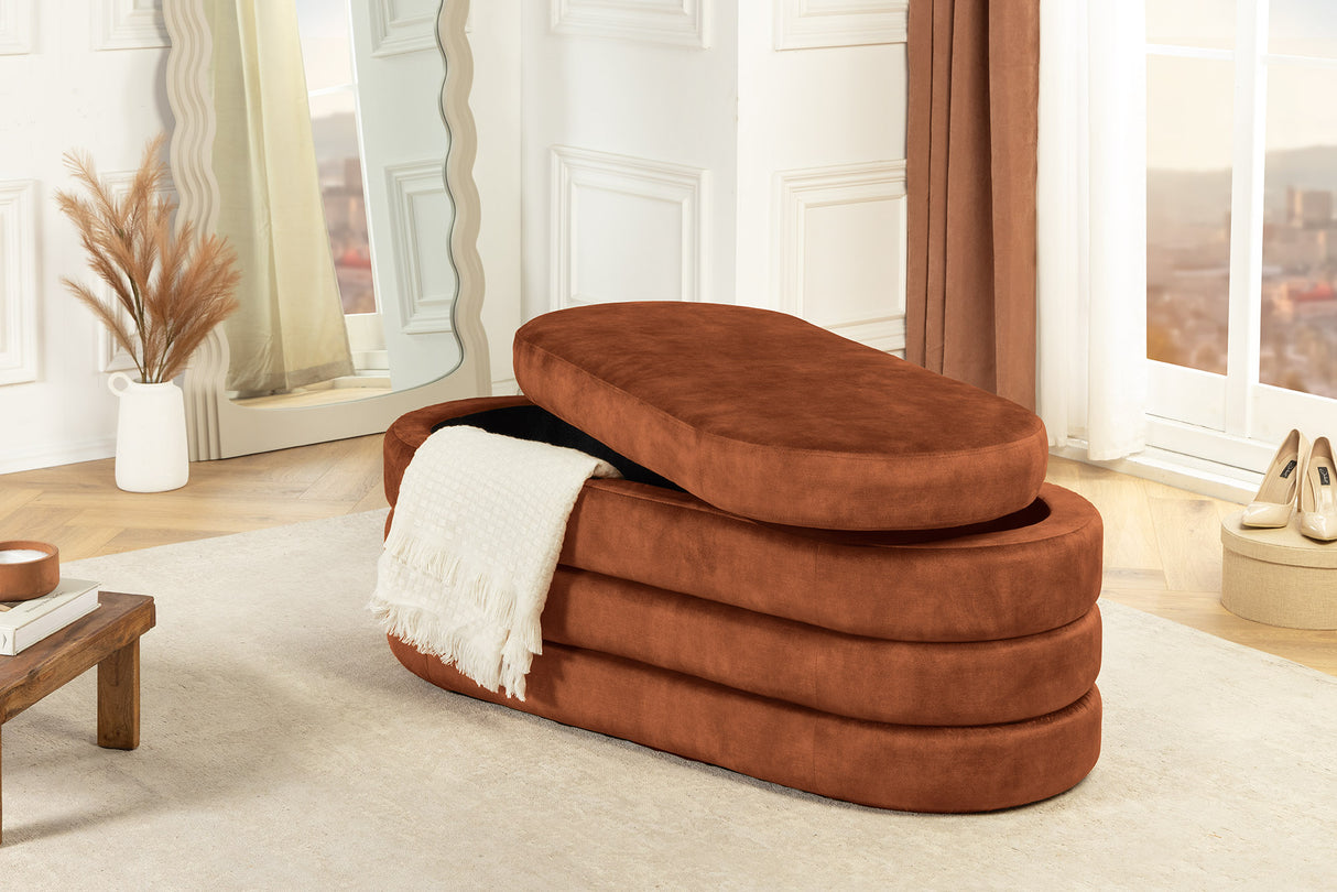 Bench chest VOQUE 115cm velvet rust brown w/ storage space bench seat
