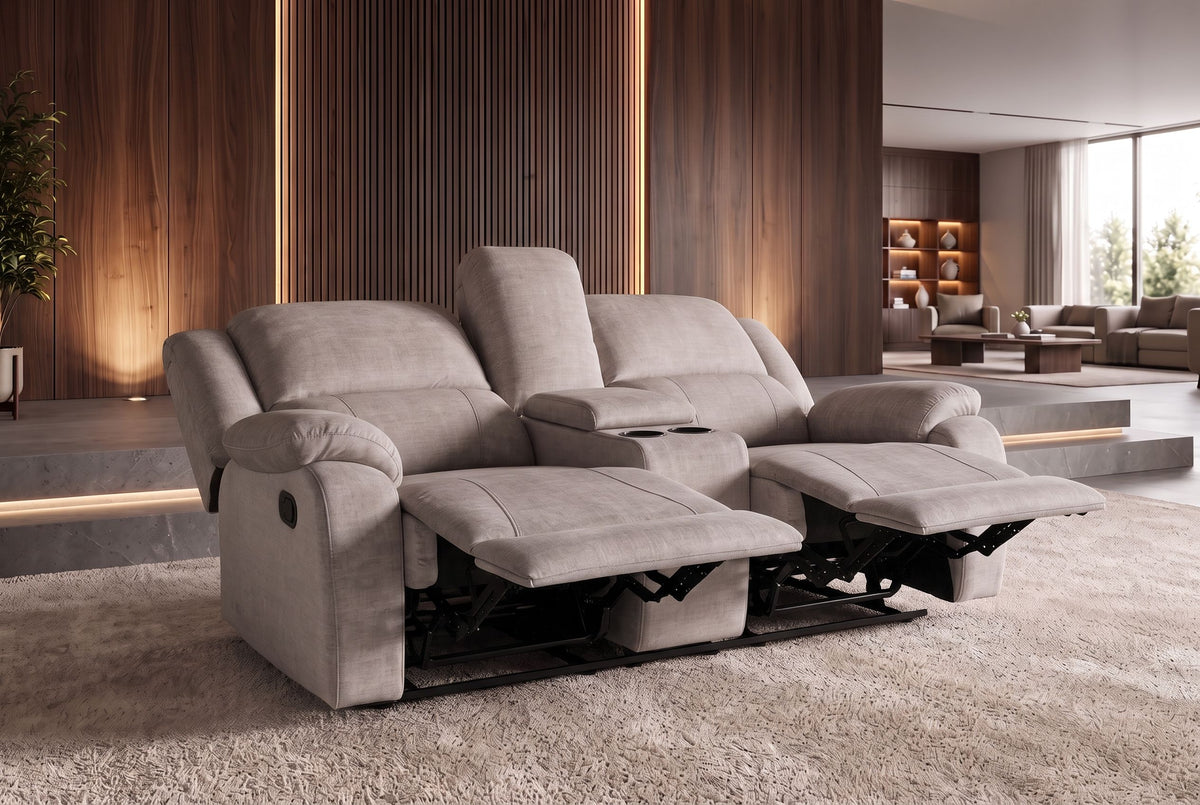 Kinosessel HOLLYWOOD 2-Sitzer Relaxfunktion mit Stauraum Samt champagner beige