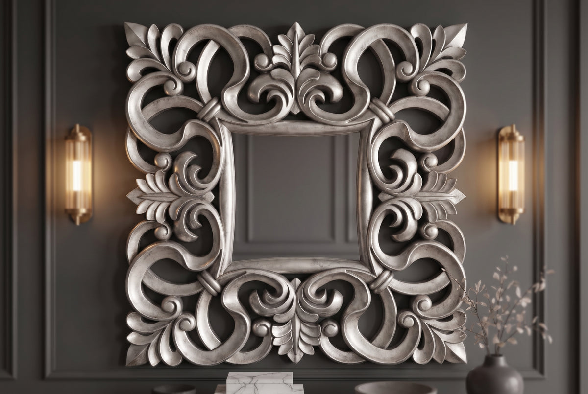 Wall mirror VENICE BAROCK 75cm antique silver