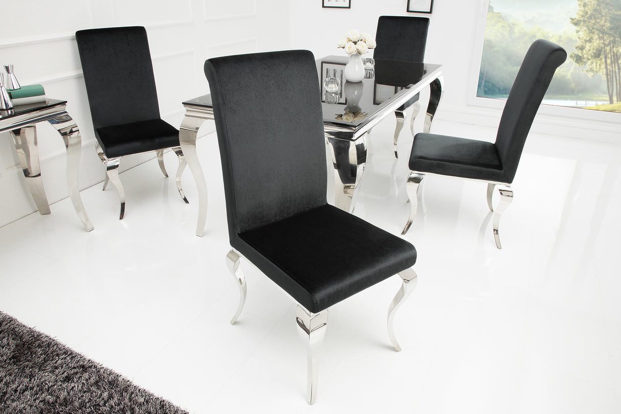 Chair MODERN BAROCK w/ silver legs velvet black