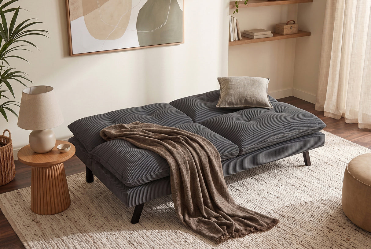 Sofa bed COCOONING 190cm 3-seater cord grey