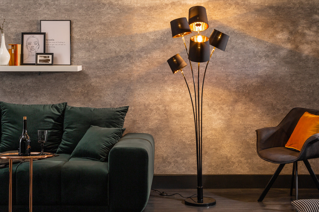 Floor lamp LEVELS 175cm 5 linen shades black gold