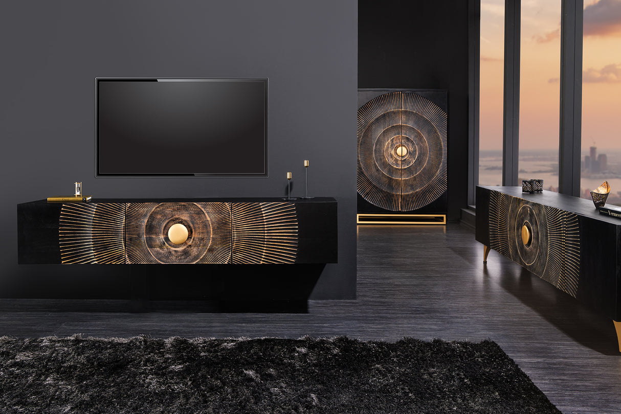 TV-Board GOLDEN SUNSET 160cm 3D hängend Mangoholz schwarz