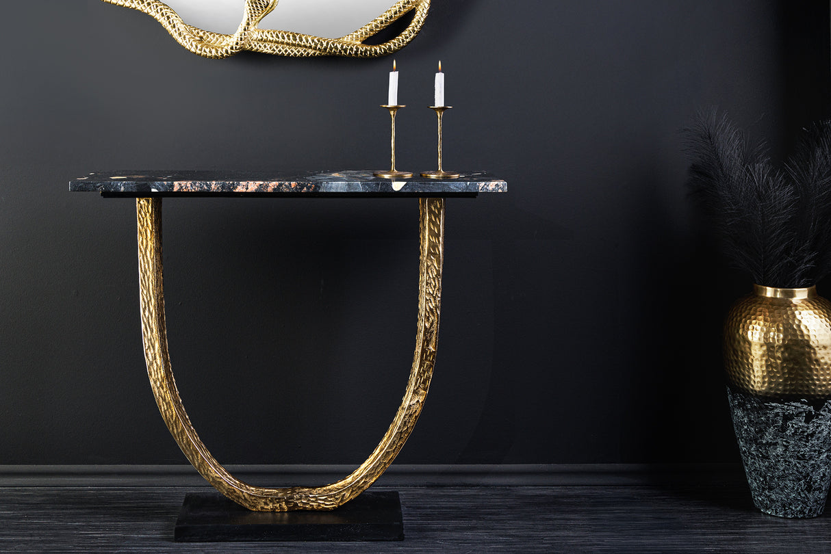 Console OMEGA 80cm marble black w/ golden frame handmade