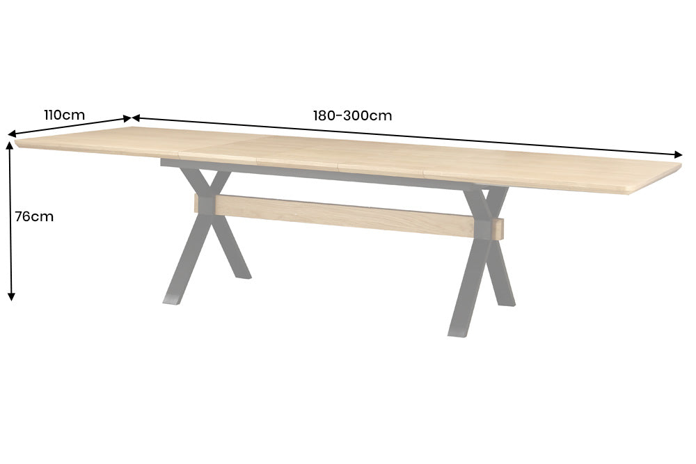 Dining table GIANT 180-300cm extendable natural oak wood look w/ black metal frame