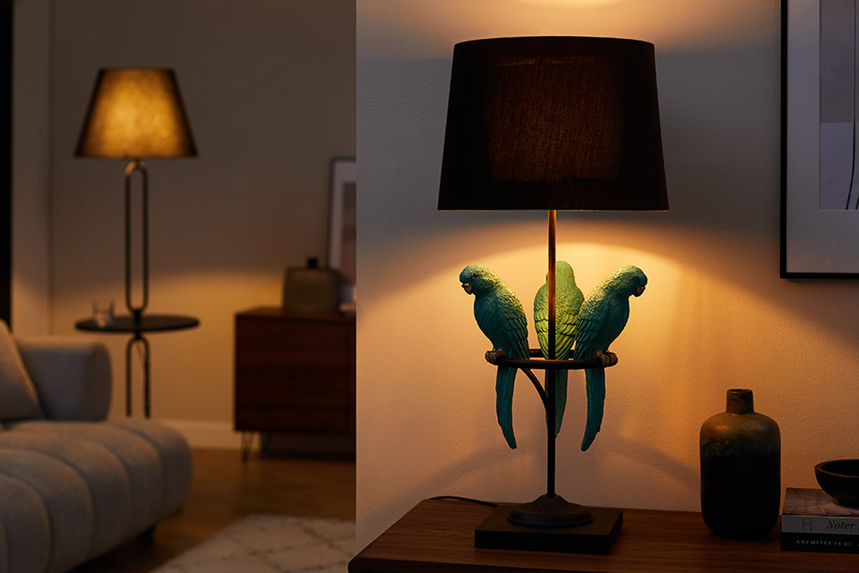 Tischleuchte WILDLIFE 75cm grüne Papageien Polyresin