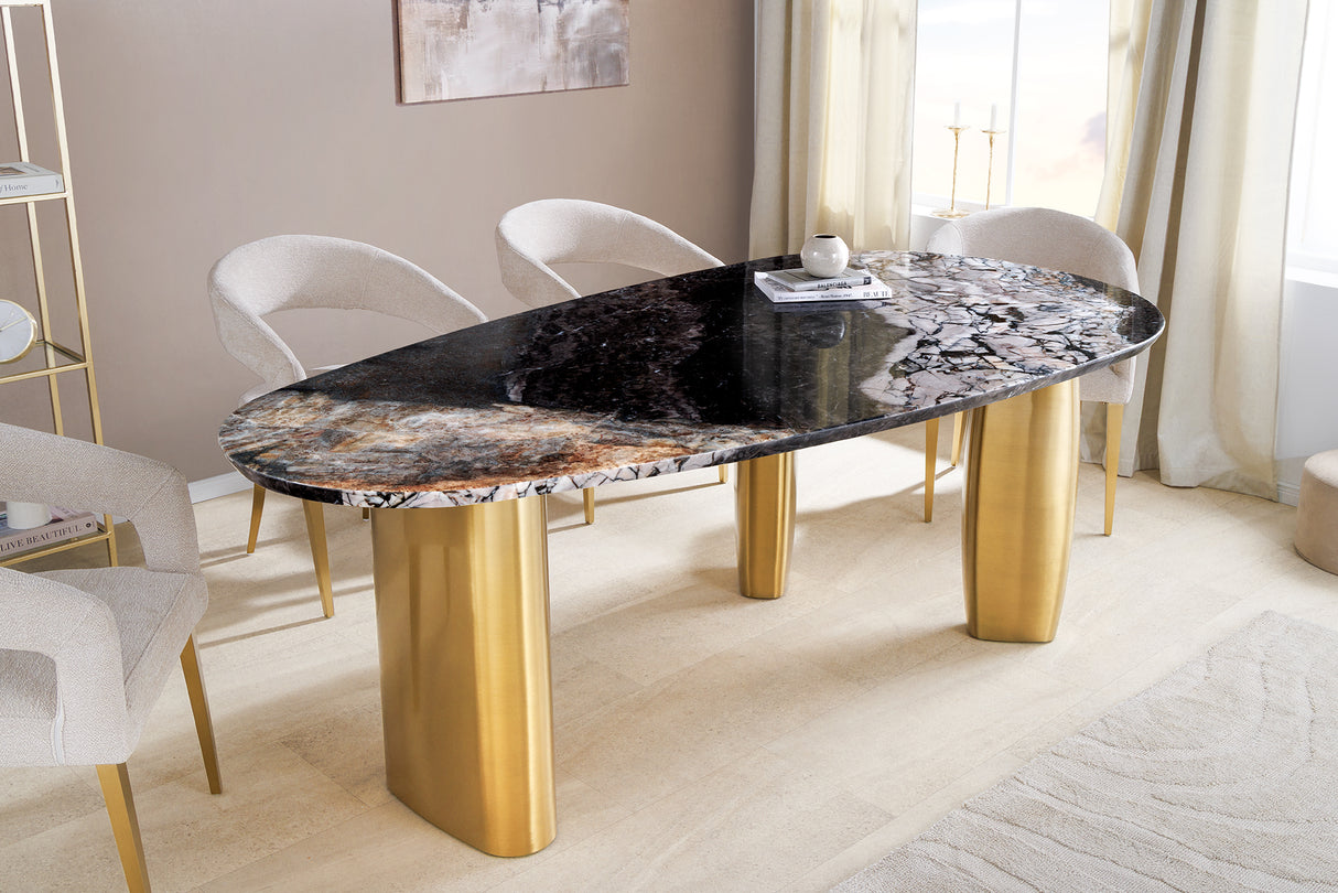 Dining table ORGANIC 200cm oval multicoloured marble top w/ champagne golden frame