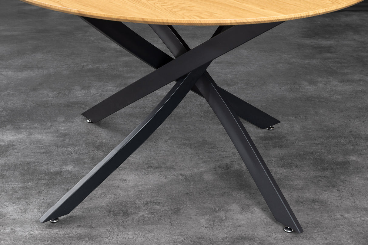 Dining table HELIX 120cm round natural wild oak wood look w/ black metal frame