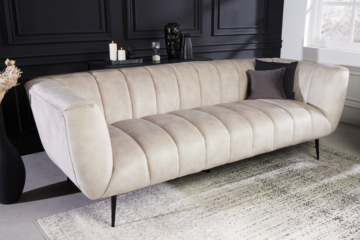 Sofa NOBLESSE 225cm 3-Sitzer Struktursamt Champagner mit schwarzen Füßen