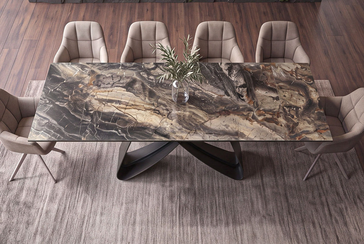 Esstisch INFINITY 180-220-260cm ausziehbar Keramik Marmoroptik taupe