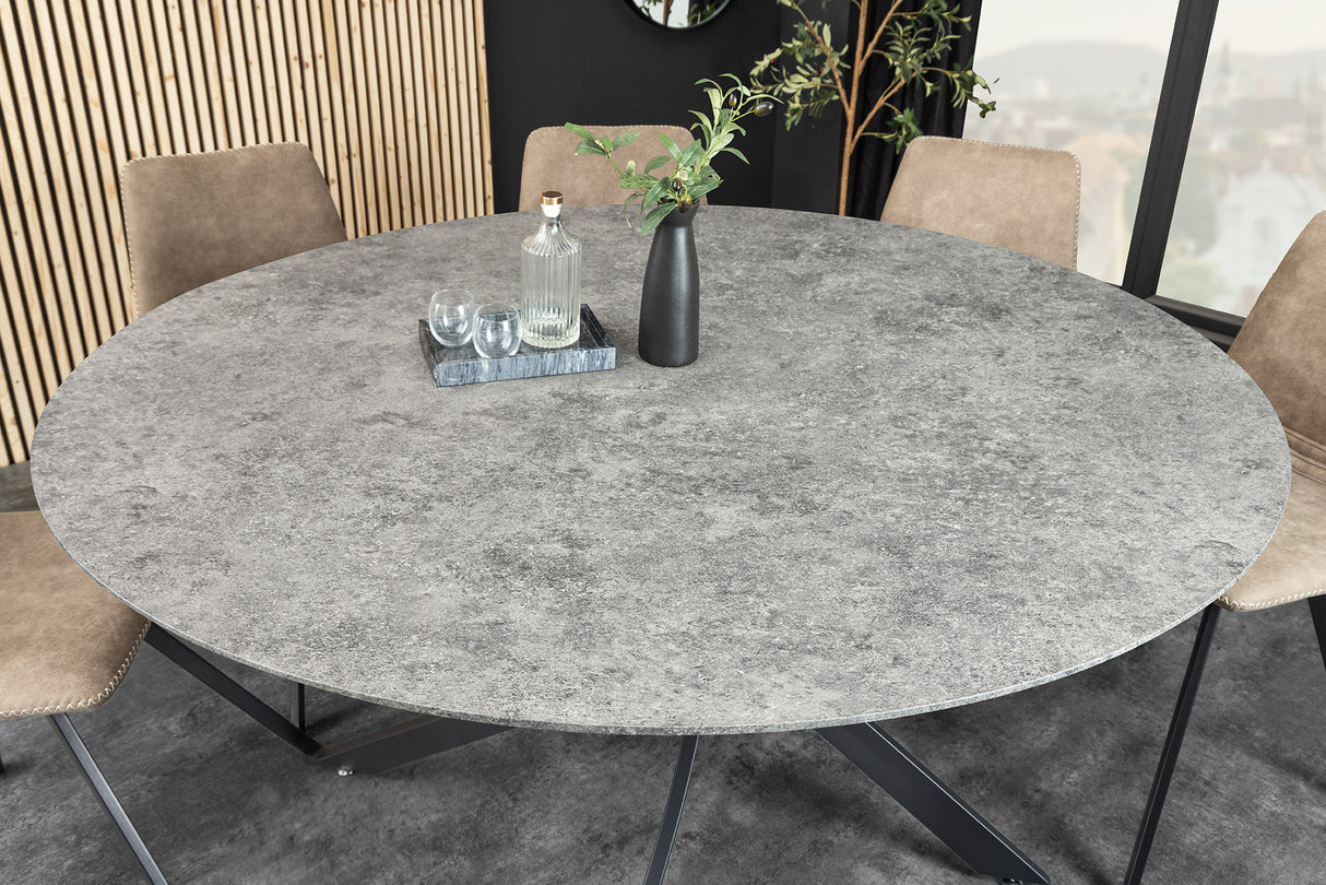 Dining table HELIX 120cm round grey stone look w/ black metal frame