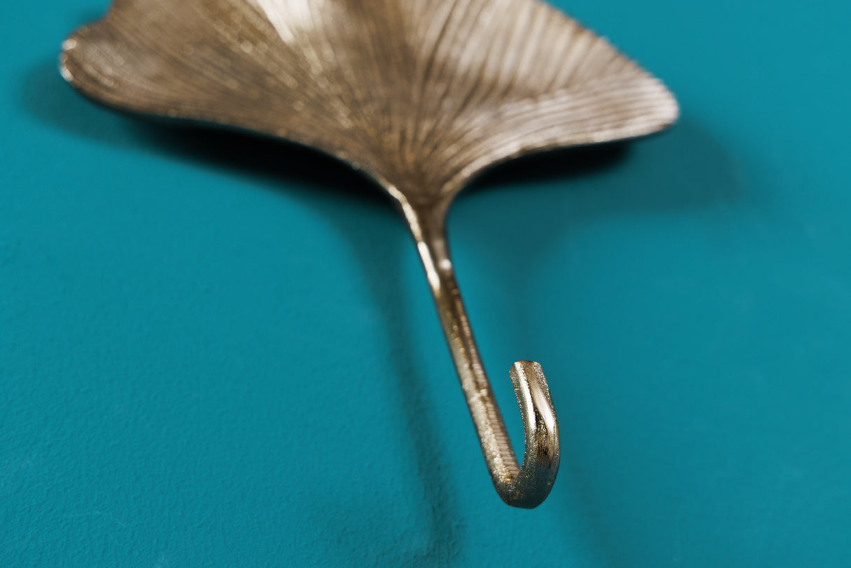 Wall decoration coat hook GINKGO set of 3 gold